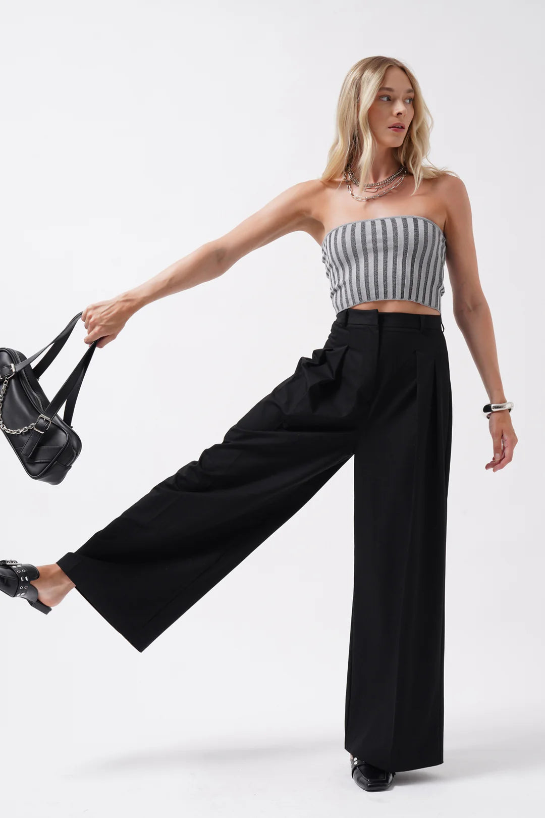 Streifen Crop Grau
