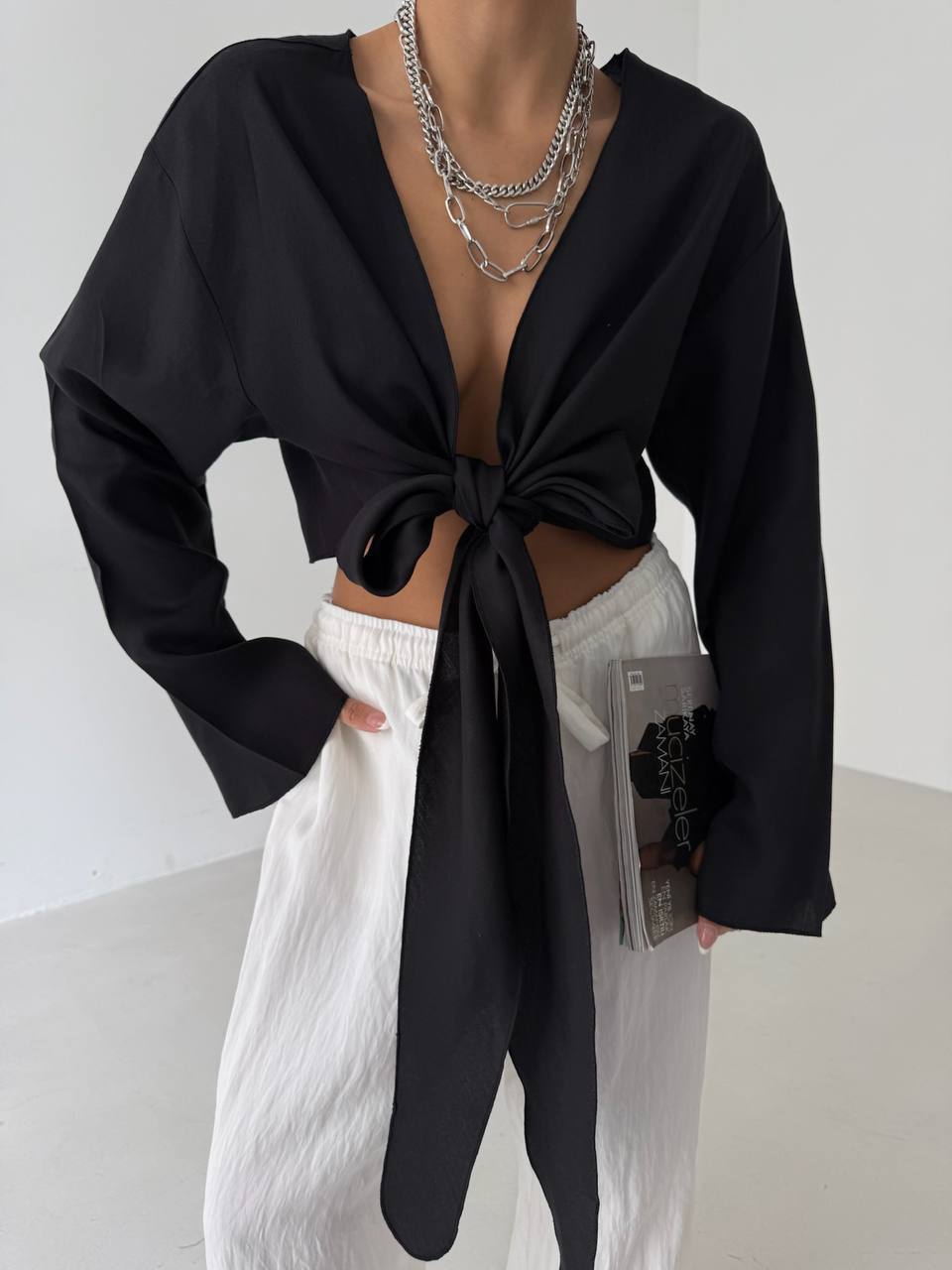 Langarm Crop Schwarz