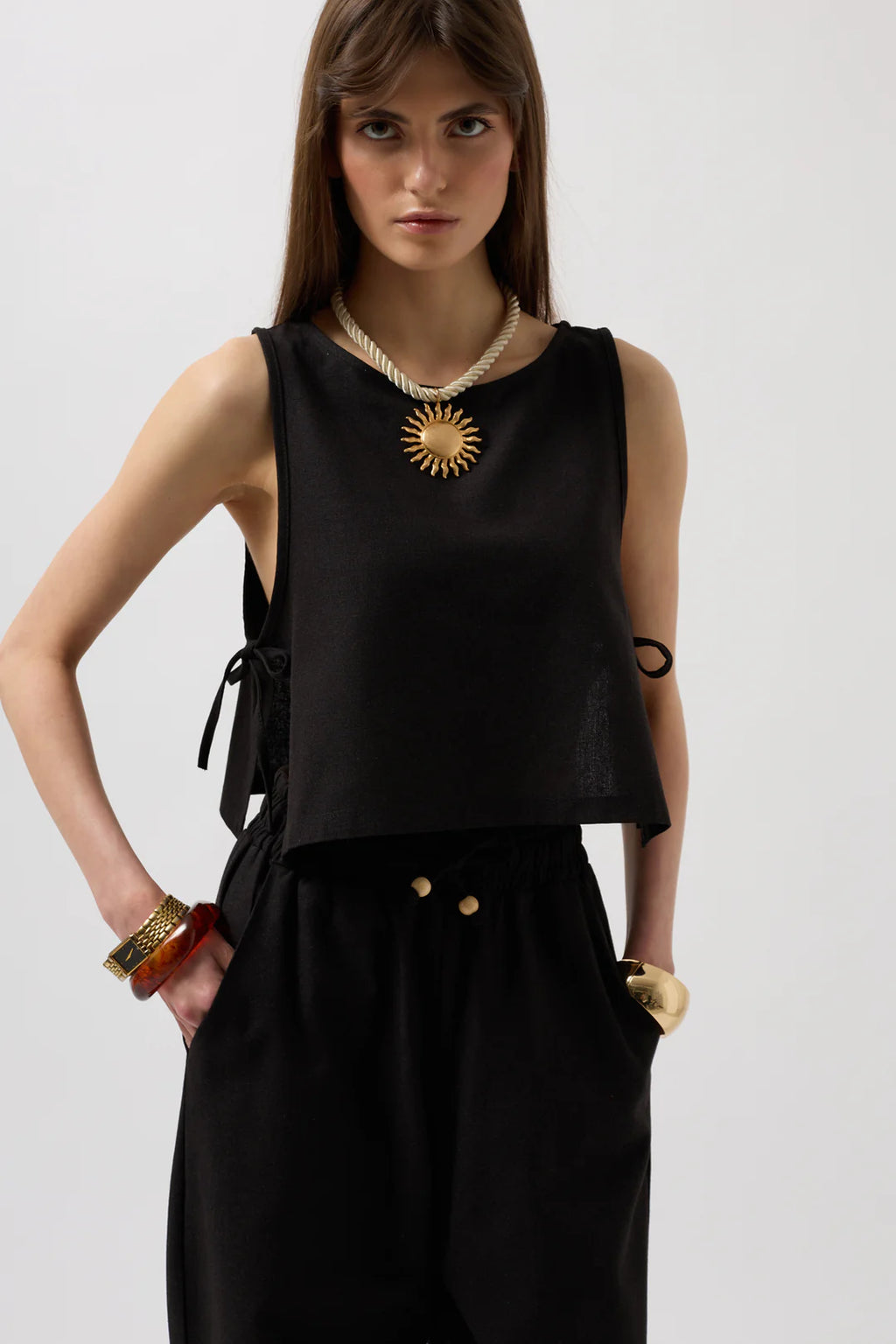 Farnblatt Bluse Schwarz