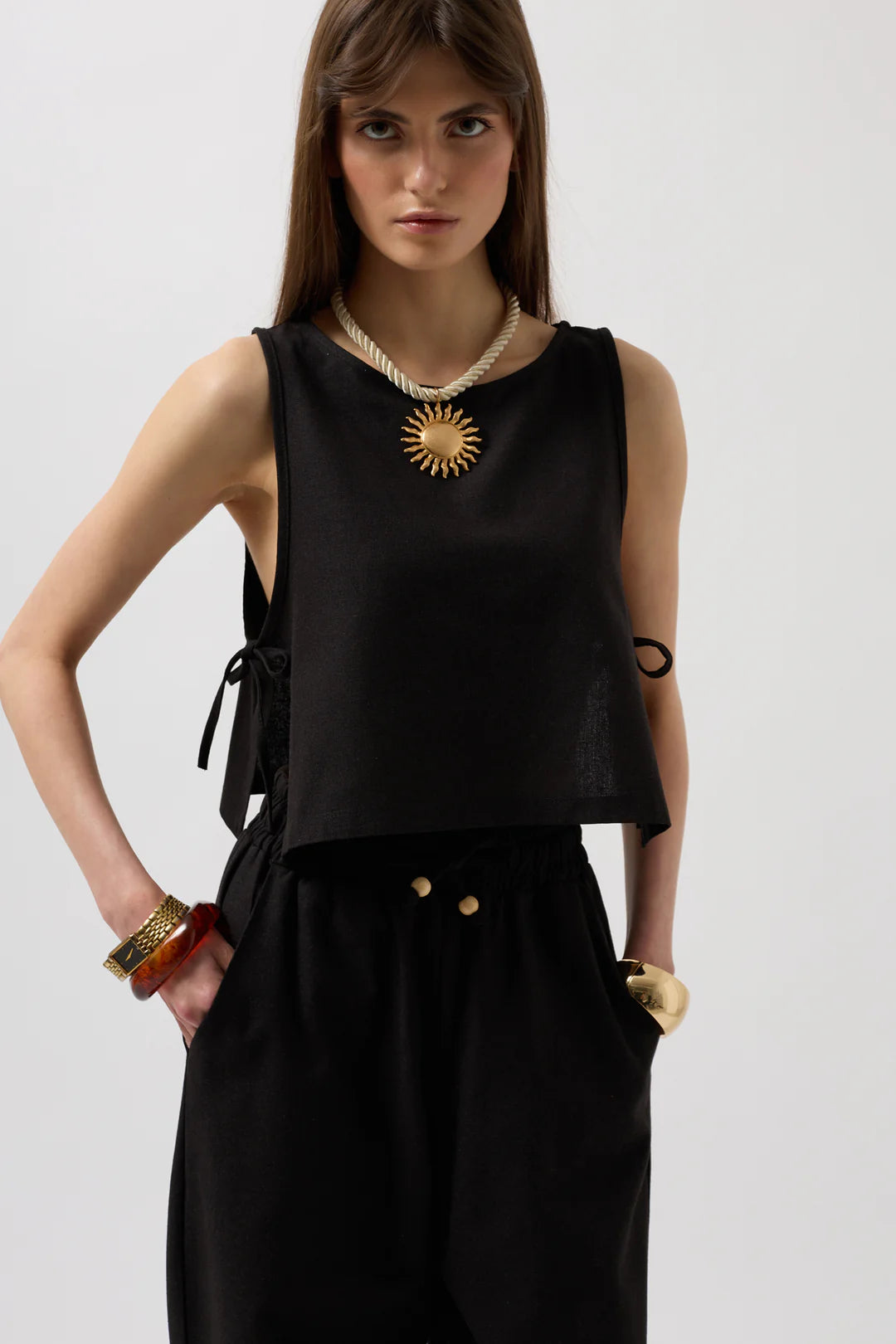 Farnblatt Bluse Schwarz