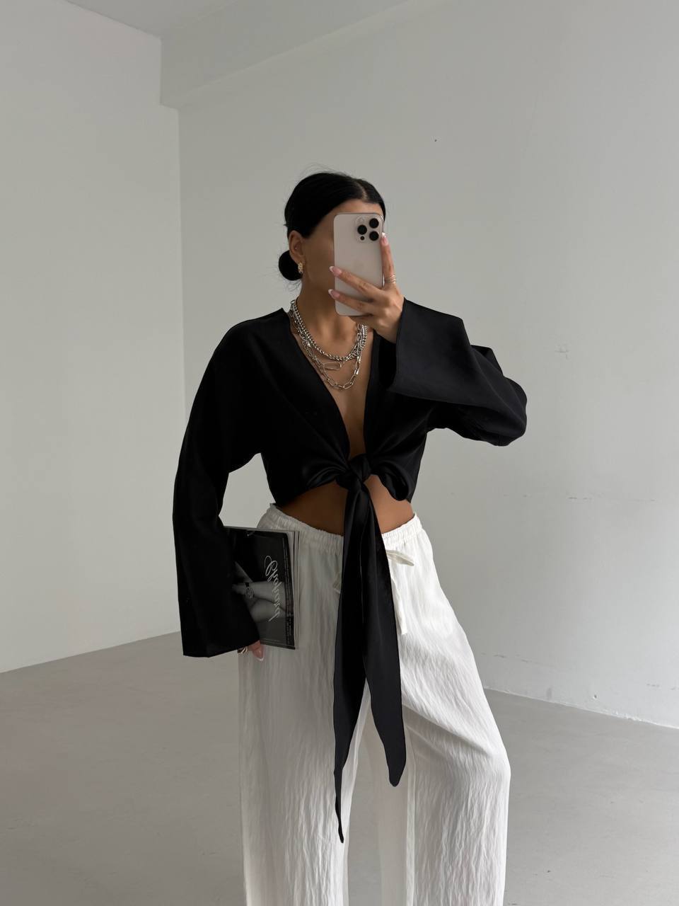 Langarm Crop Schwarz
