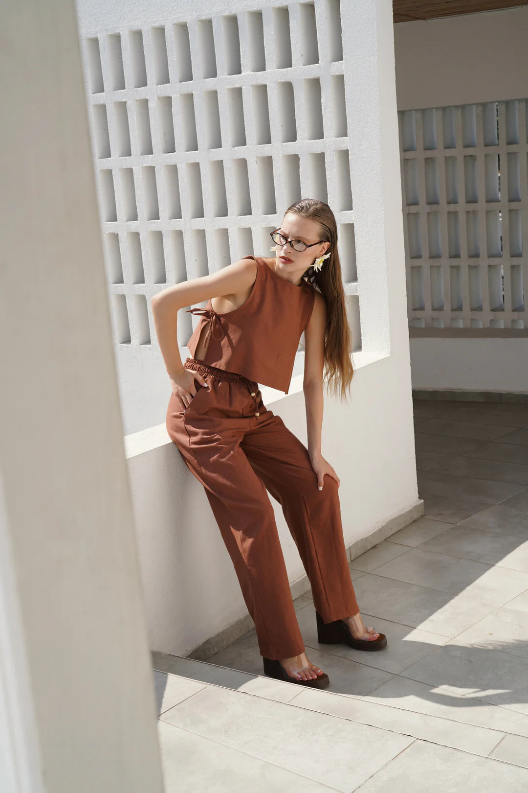 Farnblatt Bluse Braun