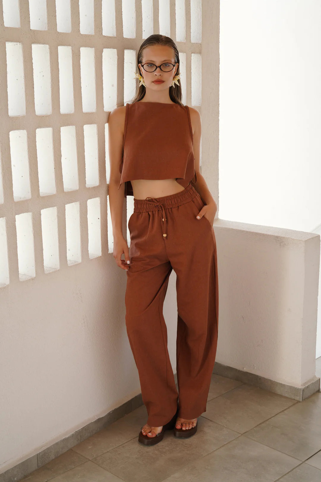 Farnblatt Bluse Braun