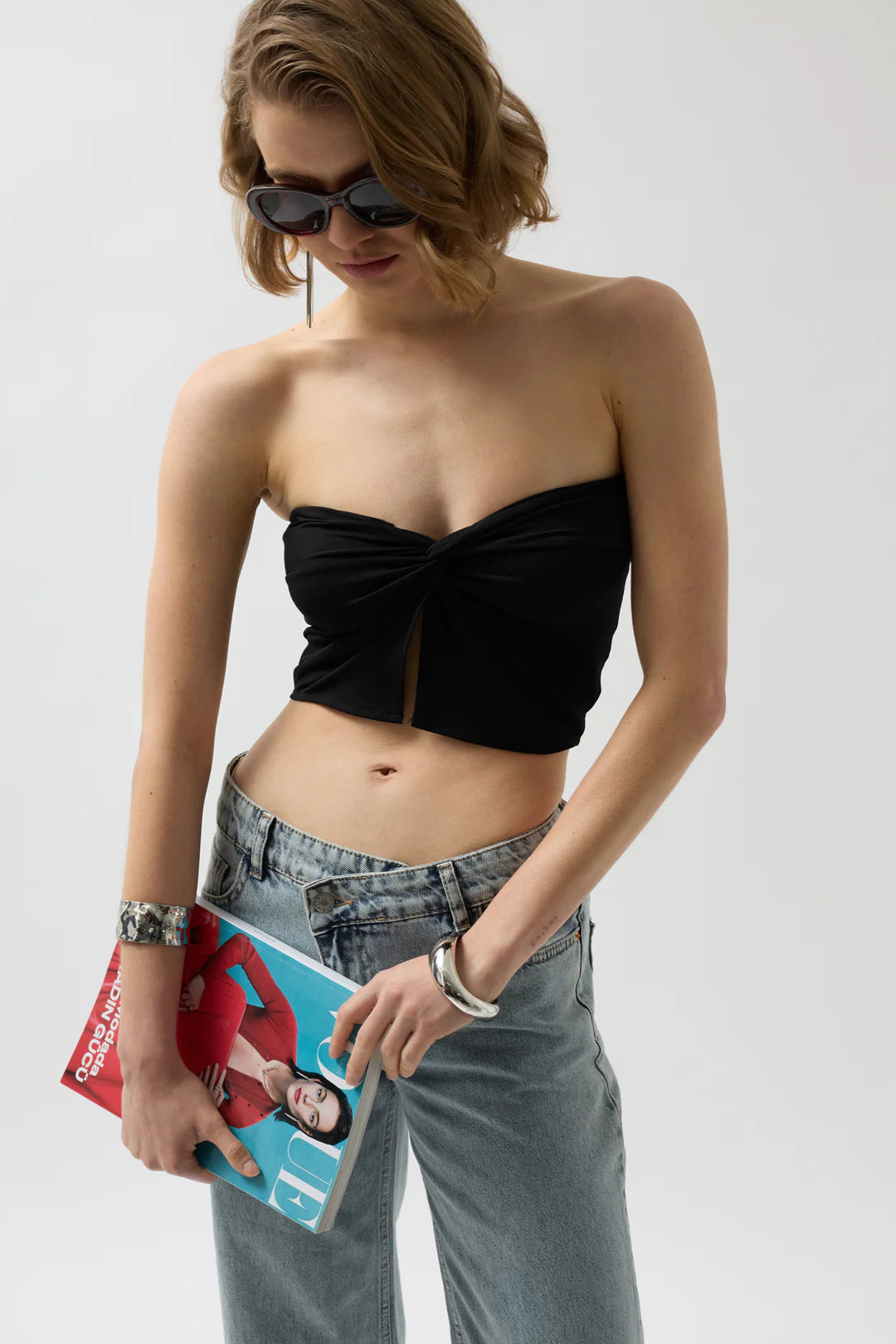 Knoten Bluse Schwarz