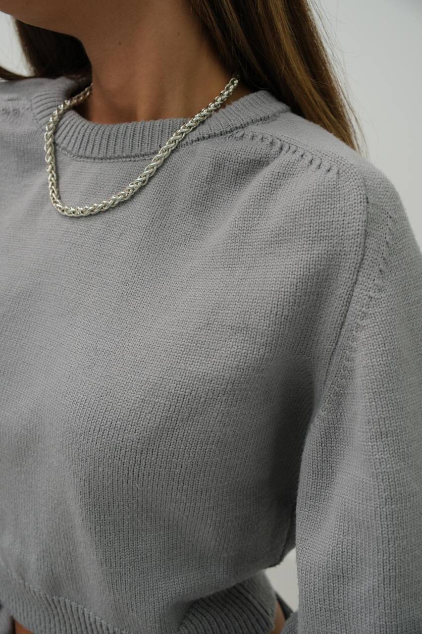 Reglan Sleeve Crop Knitwear Grau